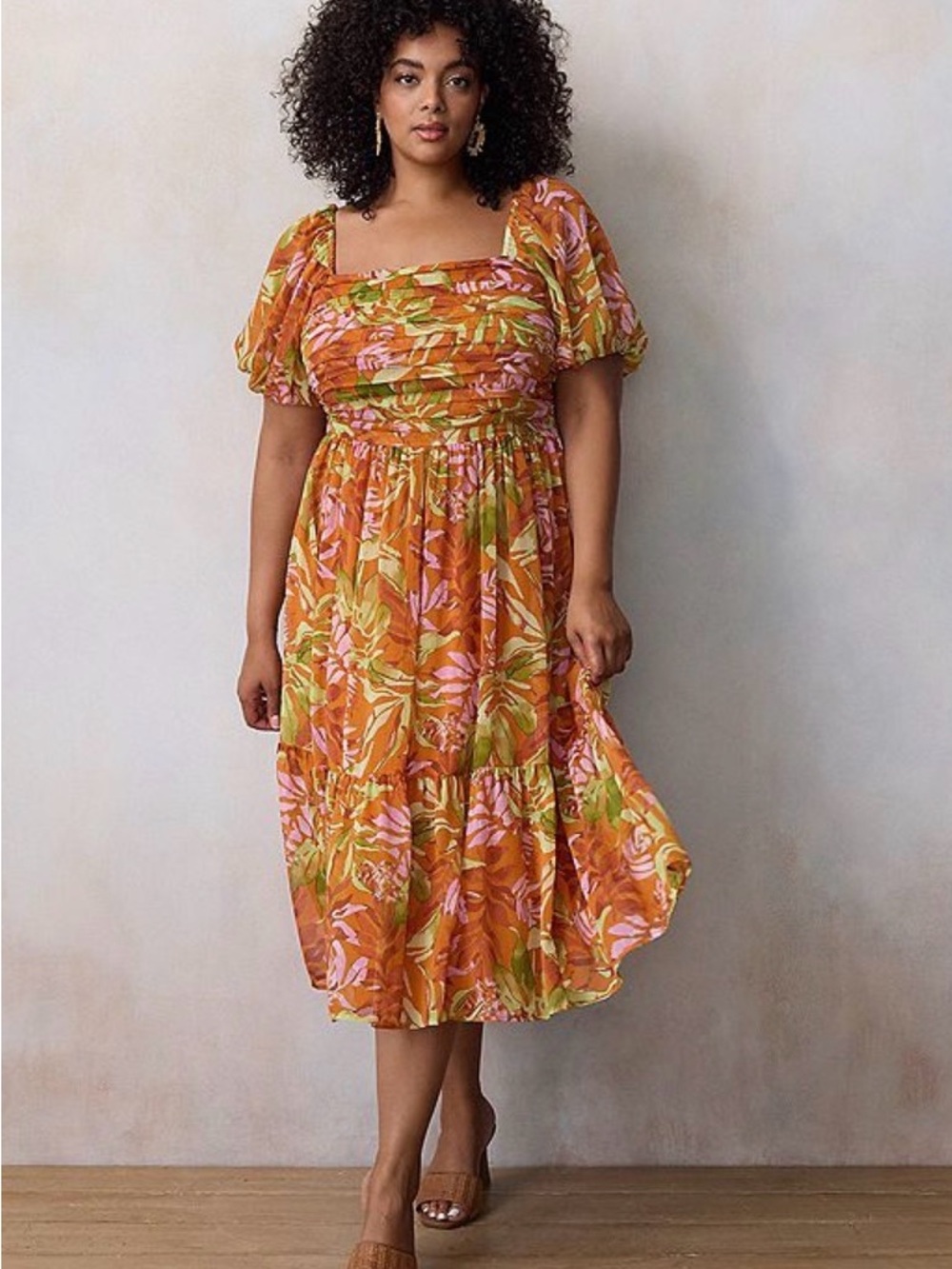 Plus Size 3X  LC Lauren Conrad Pleated Bodice Midi Dress Spice Misty Jungle